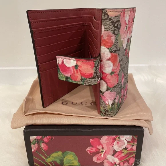 GUCCI 470071 GG Supreme Monogram Blooms Print French Flap Wallet Antique Rose - Picture 3 of 13